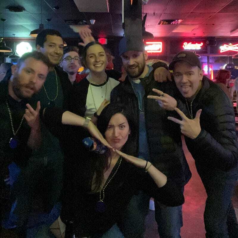 The Bonfire team at a local bar